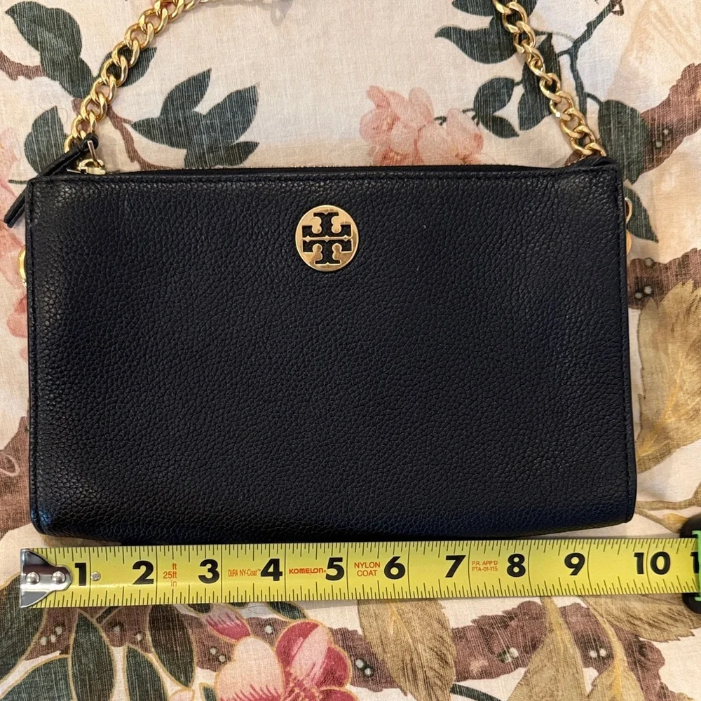 Tory Burch Black Pebbled Leather Chain-Detail Crossbody